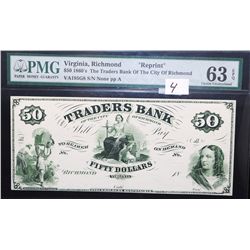 $50 TRADERS BANK - PMG 63 (CHOICE  UNCIRCULATED) - RICHMOND VIRGINIA