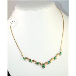 BEAUTIFUL LADIES EMERALD AND DIAMOND NECKLACE  WITH SEVEN LAB CREATED EMERALDS AND TWENTY  EIGHT DIA