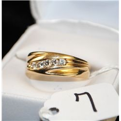 GENTLEMENS 14K YELLOW GOLD DIAMOND RING WITH  FIVE CHANNEL SET ROUND FULL CUT DIAMONDS SET  IN A 14K