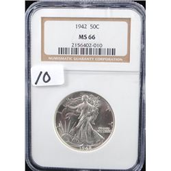 1942 WALKING LIBERTY HALF DOLLARS -  NGC MS66