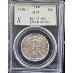 1946-D WALKING LIBERTY HALF DOLLAR - PCGS  MS65 (THE OLD GREEN LABEL)