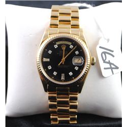 MANS "ROLEX  - PRESIDENT" WRISTWATCH - 18K  YELLOW GOLD - DIAMOND DIAL - BLACK FACE -  DAY/DATE - SA