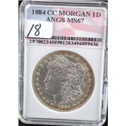 1884-CC MORGAN DOLLAR - ANGS MS67 - LITE TONE  - A MS67 LISTS @ $5,400.00