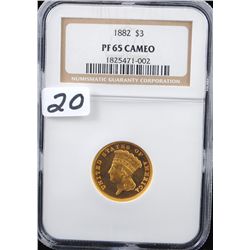 "VERY RARE" 1882 $3 GOLD - NGC PROOF 65  CAMEO! (POPULATION IS ONLY A MERE "4" COINS)  THE PCGS PRIC