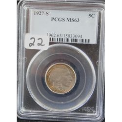 RARE 1927-S BUFFALO NICKEL - PCGS MS63 (PCGS  WEBSITE LISTS A MS63 @ $2,550.00) BUT YOU  HAVE TO FIN