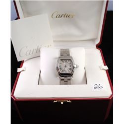 LADIES "CARTIER" WRISTWATCH - "ROADSTER"  STAINLESS STEEL - #255551BB 2675 WITH  ORIGINAL BOX - EXTR