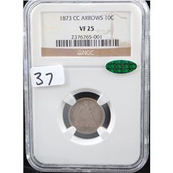 RARE 1873-CC SEATED DIME - NGC VF25 (COIN  WORLD  LISTS A VF20 @ $8,000 & A EF40 @  $17,500 - SO PRO