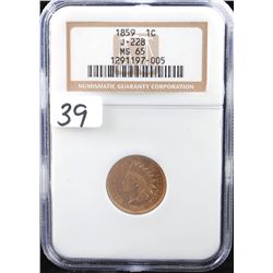 RARE 1859 INDIAN CENT - NGC MS65 (J-228  PATTERN)! COIN WORLD LISTS A MS65 @  $4,000.00!