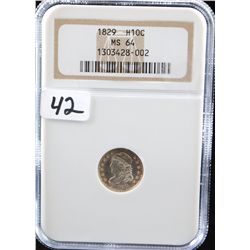 RARE 1829 CAPPED BUST HALF DIME - NGC MS64  (COIN WORLD LISTS A MS63 @ $1,000.00 & A MS64  @ $3,500.