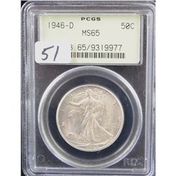 1946-D WALKING LIBERTY HALF DOLLAR - PCGS  MS65 (THE OLD GREEN LABEL) - COIN WORLD LISTS  A  MS65 @ 