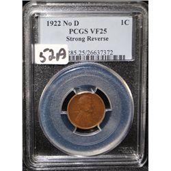RARE 1922 MISSING D - STRONG REVERSE - PCGS  VF25 (COIN WORLD LISTS A VF20 @ $1,500.00)