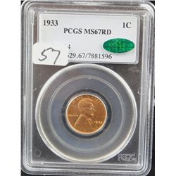 RARE 1933 LINCOLN CENT - PCGS MS67RD "CAC"!