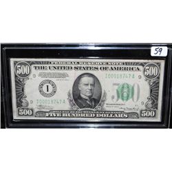 $500 FEDERAL RESERVE NOTE - SERIES 1934 A -  WASHINGTON DC