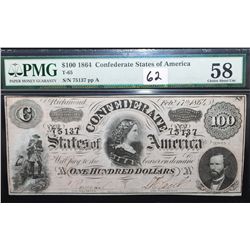 $100 1864 CSA NOTE - PMG 58 #75137 "LUCY  PICKENS" - VERY SCARCE!!
