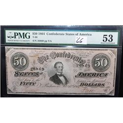 1864 $50 CSA NOTE - PMG 53 #26869 - SCARCE!!