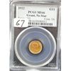 Image 1 : RARE 1922 $1 GRANT (NO STAR( GOLD  COMMEMORATIVE COIN - PCGS MS66 - PCGS WEBSITE  LISTS A MS66 @ $3,