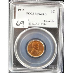 RARE 1932 LINCOLN CENT - PCGS MS67RD PCGS WEBSITE LISTS A MS67RD @ $3,700.00