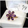 Image 1 : VINTAGE 18K YELLOW GOLD AMETHYST RING WITH  ONE ROUND AND SIX OVAL CUT AMETHYSTS -  APPRAISED RETAIL
