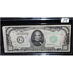 $1000 FEDERAL RESERVE NOTE - SERIES 1934  (WRITING ON FACE - THE WAY IT CAME OUT OF  SAPE DEPOSIT)
