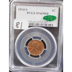 RARE 1914-S LINCOLN CENT - PCGS MS65RB "CAC"! PCGS WEBSITE LISTS A MS65RB @ $3,000.00! THEN YOU HAVE