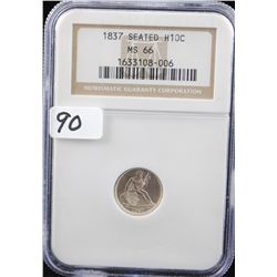 RARE 1837 SEATED LIBERTY DIME - NGC MS66 PCGS WEBSITE LISTS A MS66 (LARGE 5C) @  $6,300.00.