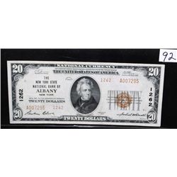 $20 NATIONAL CURRENCY NOTE - SERIES 1929 TY2  - THE NEW YORK NATIONAL BANK OF ALBANY NEW  YORK #1262