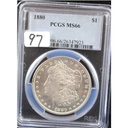 RARE 1880 MORGAN DOLLAR - PCGS MS66 - PCGS  WEBSITE LISTS A MS66 @ $2,950.00 (OF COURSE  YOU HAVE TO