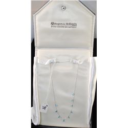 ELEGANT LADIES 14K WHITE GOLD BLUE TOPAZ  NECKLACE WITH NINE DANGLE BLUE TOPAZ IN  ORIGINAL "ROGERS 