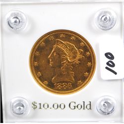 1886-S $10 LIBERTY GOLD COIN -  SELLER GRADED  @ AU