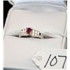 Image 2 : LOVELY 14K WHITE GOLD RUBY AND DIAMOND RING  WITH ONE QUALITY ROUND CUT RUBY AND TWELVE  ROUND FULL 