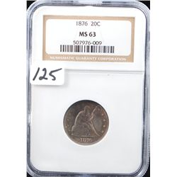 RARE 1876 20 CENT PIECE - NGC MS63 (COIN  WORLD LISTS A MS60 @ $1,000.00 & A MS65 @  $6,500.00) SO P