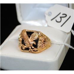 MANS BLACK HILLS GOLD "EAGLE" ONYX RING  -APPRAISED RETAIL REPLACEMENT IS $1,750.00 -  COMES WITH TH