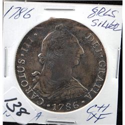 1786 SILVER 8 REALES  - POTOSI, BOLIVIA -  SELLER GRADED @ CH. XF - (CH XF LISTS @  $400.00)