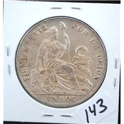 1891 UN SOL SILVER - PERU - SELLER GRADED @  GEM BU RAINBOW TONE FROSTY LUSTER -
