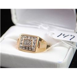 MANS DIAMOND CLUSTER RING WITH EIGHTEEN  CHANNEL SET ROUND DIAMONDS IN A 10K YELLOW  GOLD RING - WEI