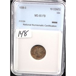 1938-S MERCURY DIME - NNC MS65 RB - COIN  WORLD LISTS A MS65 RB @ $150.00