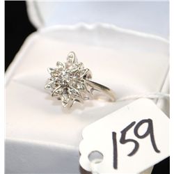 LADIES 14K WHITE GOLD DIAMOND RING WITH ONE  ROUND FULL CUT CENTER DIAMONDS AND TEN ACCENT  DIAMONDS