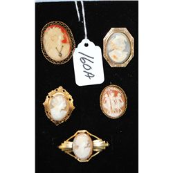 FIVE ANTIQUE CAMEO BROOCHES/PINS - SOLD PER  CAMEO TIMES 5 - NO DAMAGE