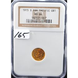 1915-S $1 PAN PACIFIC GOLD COMMEMORATIVE COIN  - NGC MS64 - PCGS WEBSITE LISTS A MS64 @  $1,050.00