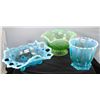Image 1 : THREE VINTAGE OPALESCENT PIECES - SIGNED  "NORTHWOOD" BLUE OPALESCENT FOOTED BOWL -  COSMOS PATTERN,