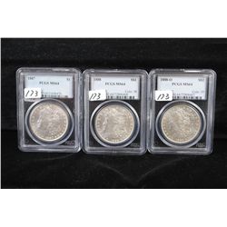 THREE MORGAN  DOLLARS - PCGS MS64 -1887,  1888, 1888-0 - SOLD PER COIN TIMES 3