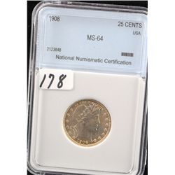 1908 BARBER QUARTER - NNC MS64 (A MS64 LISTS  @ $600.00)