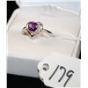 Image 2 : LADIES 14K WHITE GOLD AMETHYST AND DIAMOND  RING WITH ONE HEART SHAPED AMETHYST CENTER  AND THREE RO