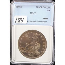 1877-S TRADE DOLLAR - NNC MS61 (COIN WORLD  LISTS A MS60 AT $1,075.00 & A MS63 AT  $2,300.00)