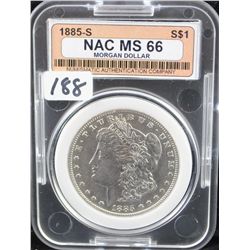 KEY DATE - 1885-S MORGAN DOLLAR - NAC MS66 (A  MS66 LISTS @ $7,500.00)