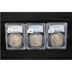 THREE MORGAN DOLLARS - PCGS MS64 - 1881-S,  1884-0, 1885-0 - SOLD PER COIN TIMES  3