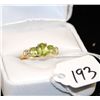 Image 2 : WOMENS PERIDOT AND DIAMOND RING WITH THREE  PERIDOT AND FOUR DIAMONDS - SET IN 10K YELLOW  GOLD RING