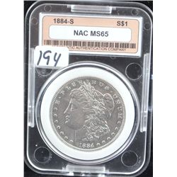 KEY DATE - 1884-S MORGAN DOLLAR - NAC MS65