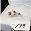 Image 1 : WOMENS 14K WHITE GOLD OPAL,  GARNET & DIAMOND  RING WITH ONE MARQUISE CUT OPAL, TWO  TRILLION  CUT G