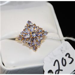 WOMANS 14K YELLOW GOLD TAZANITE RING WITH  EIGHT MARQUISE CUT AND THIRTEEN ROUND  TANZANITES SET IN 